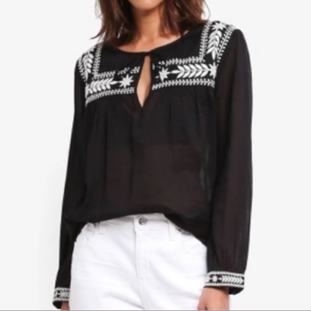 BOGO - J. Crew Voile Embroidered Peasant Shirt